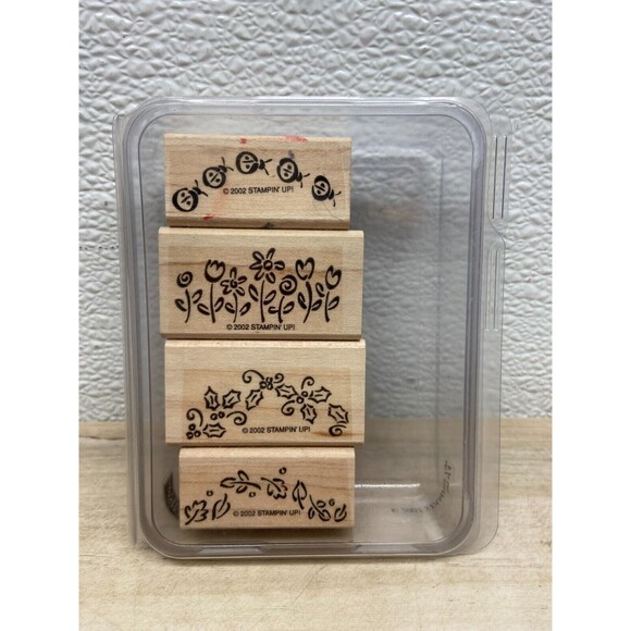 2002 Stampin Up Itty Bitty Borders Set Of 4 Wood Mounted Rubber Stamps - Picture 1 of 6